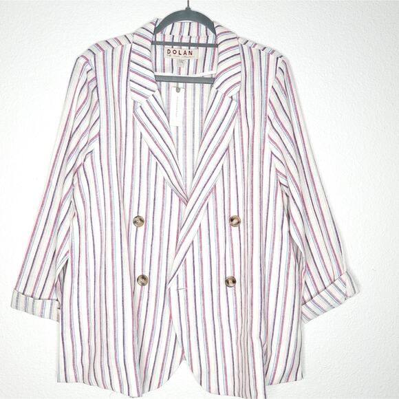 Anthropologie Dolan Anna Double-Breasted Striped Linen Blend Blazer, Size Medium - Picture 5 of 7